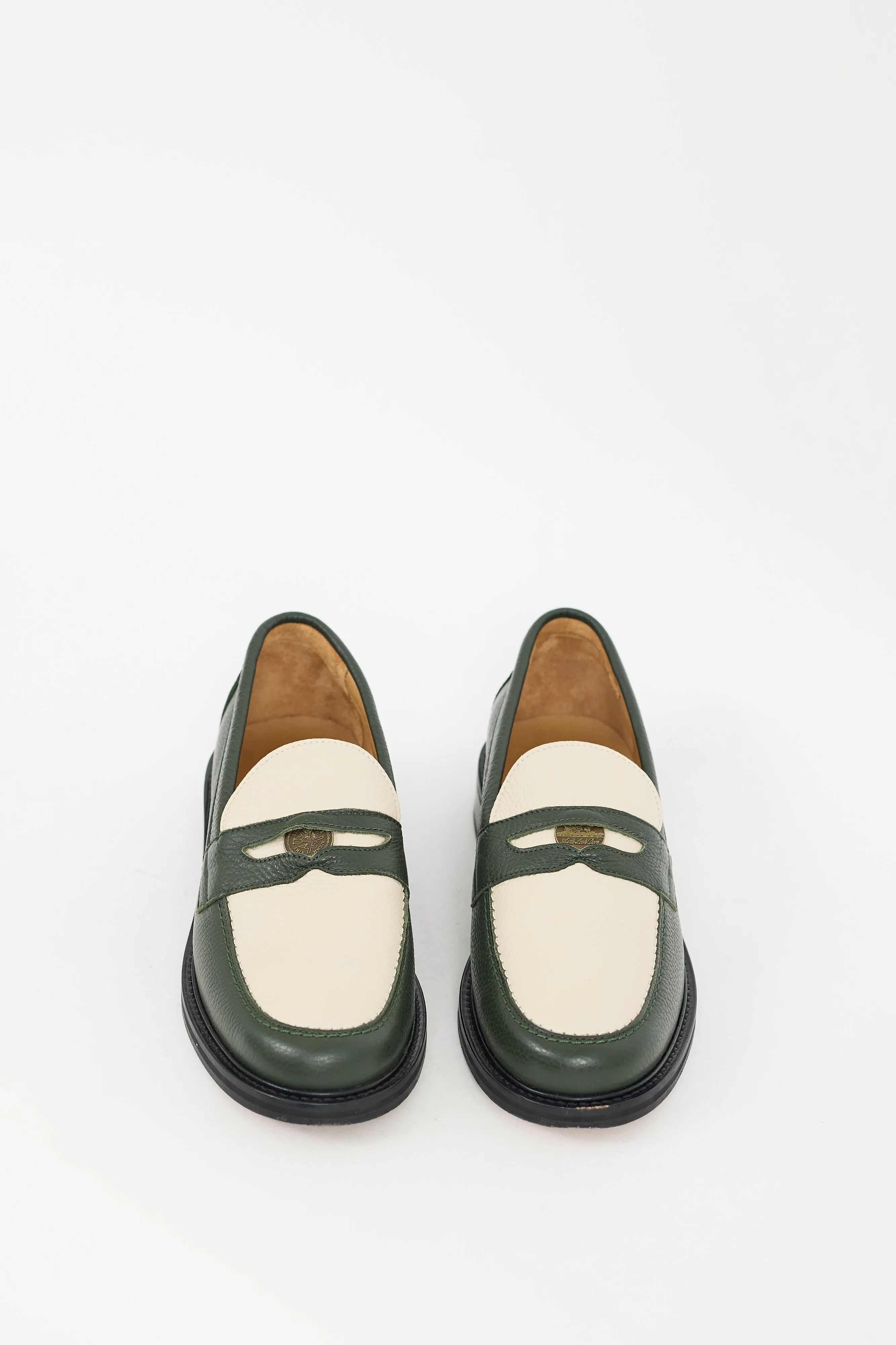 Green & Cream Leather Taverna Penny Loafer