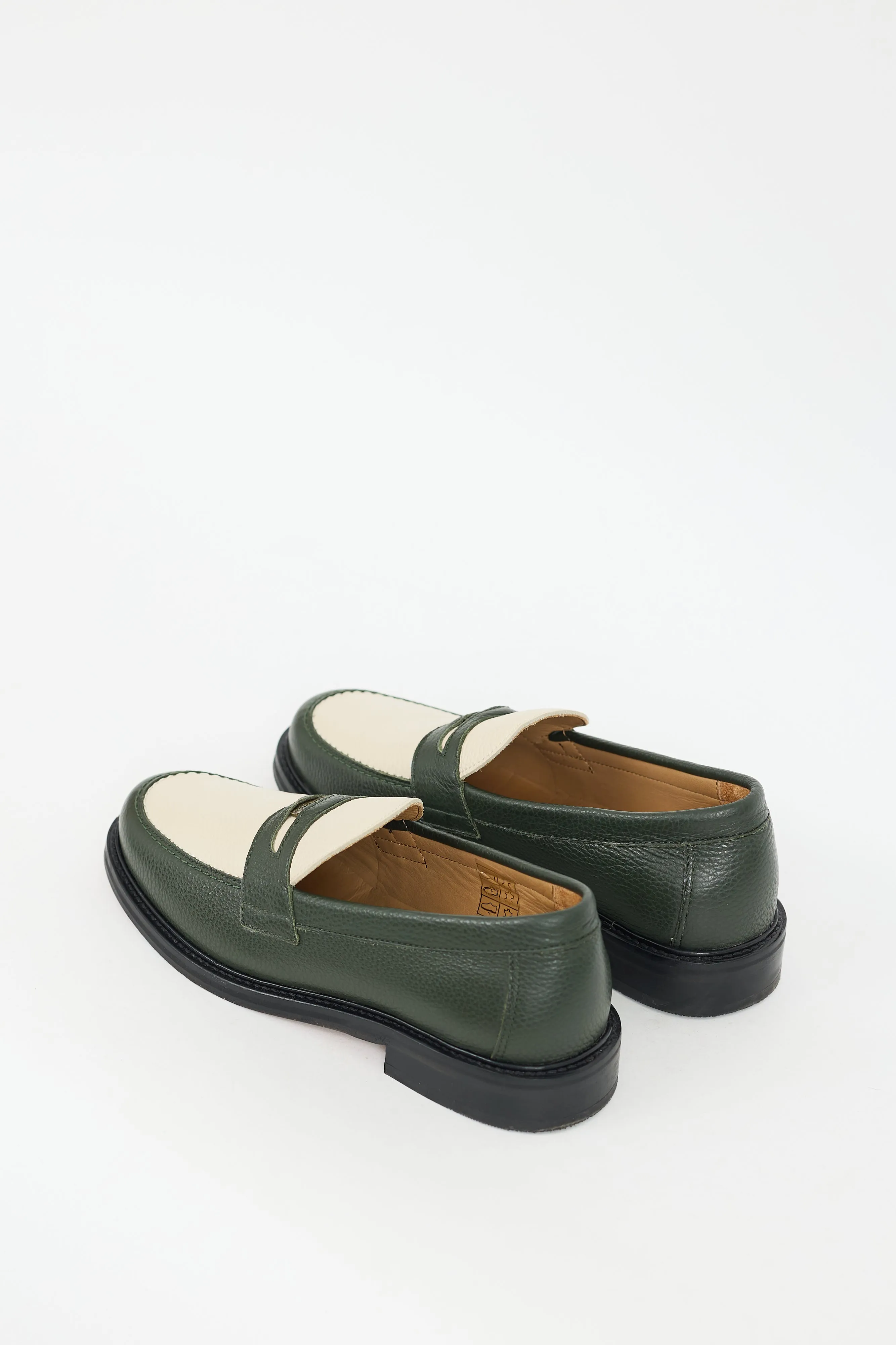 Green & Cream Leather Taverna Penny Loafer