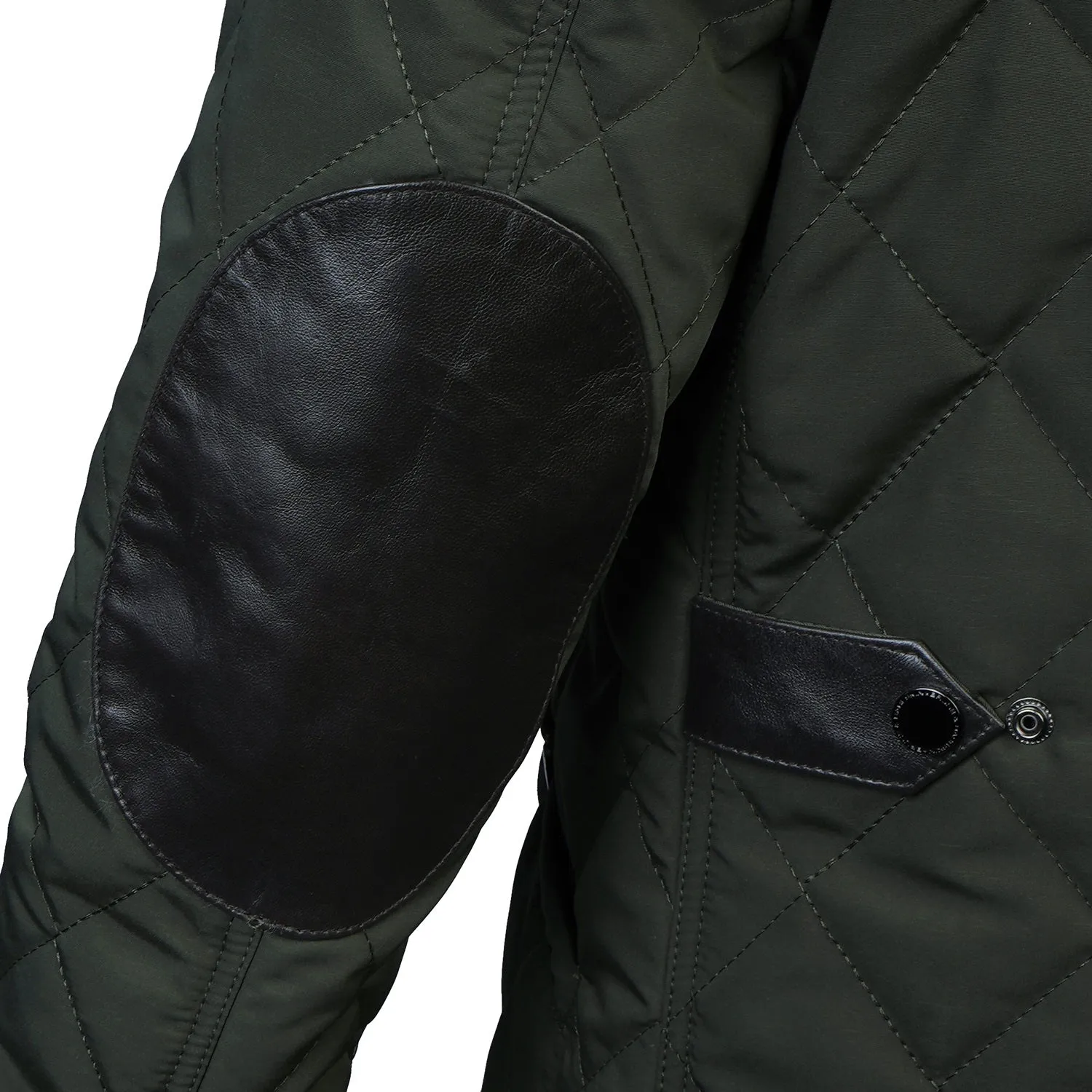 Green Puffer Jacket with Dark Brown Leather Trims By Brune & Bareskin