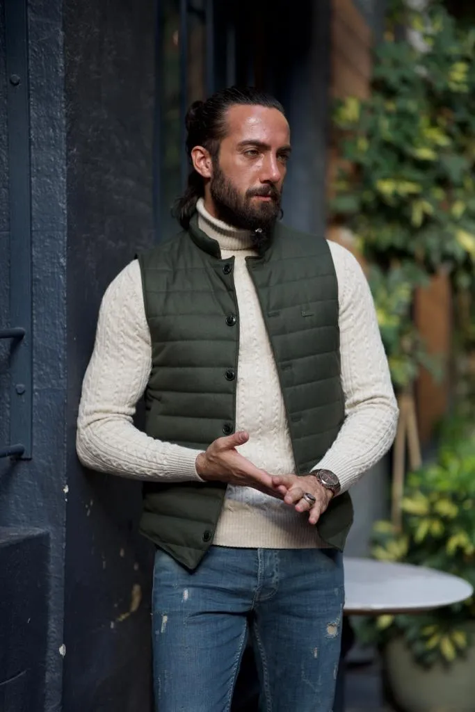 Green Slim Fit Puffer Vest for Men by GentWith.com