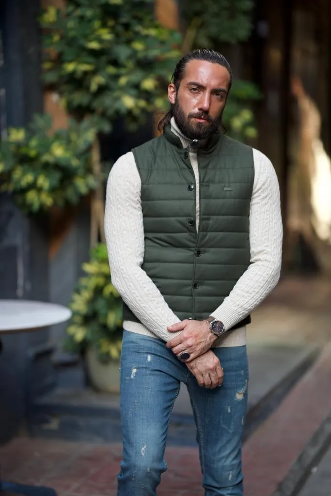 Green Slim Fit Puffer Vest for Men by GentWith.com