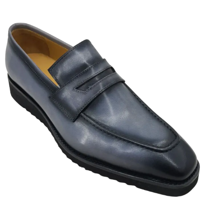 Grey Slip-On Men's Shoes Chic Patina Burnished Penny Loafer Style-KS518-03