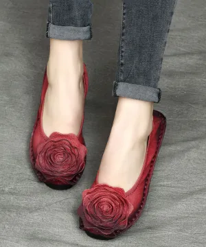 Handmade Floral Splicing Flats Red Cowhide Leather Penny Loafers LY7601