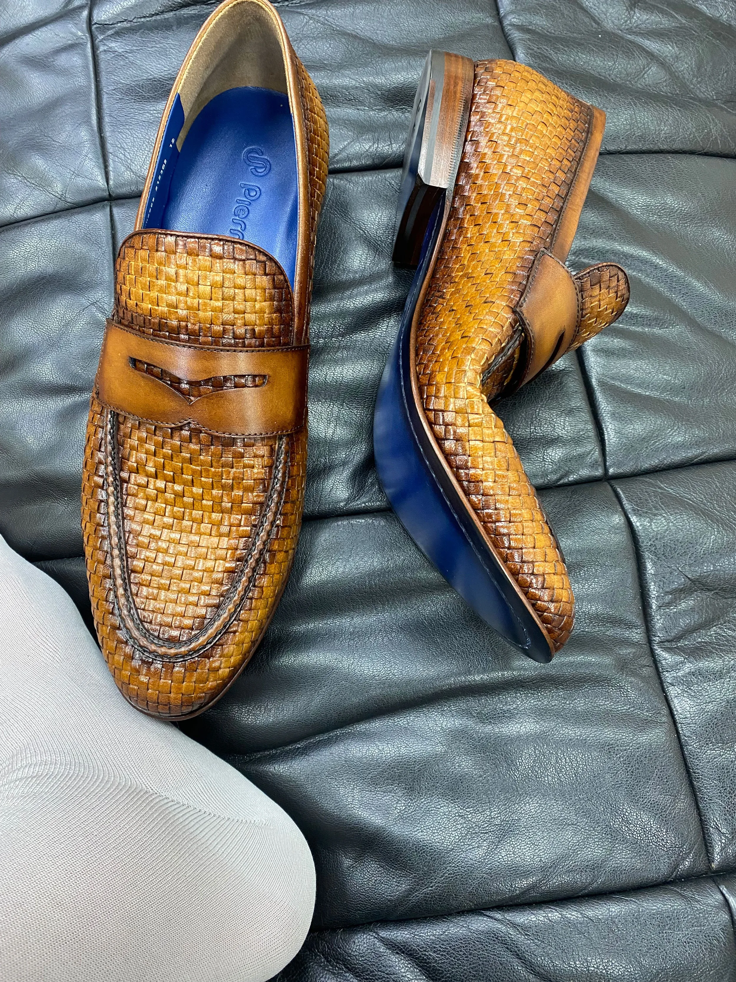 Jean Pierre Woven Calfskin Penny Loafer Camel