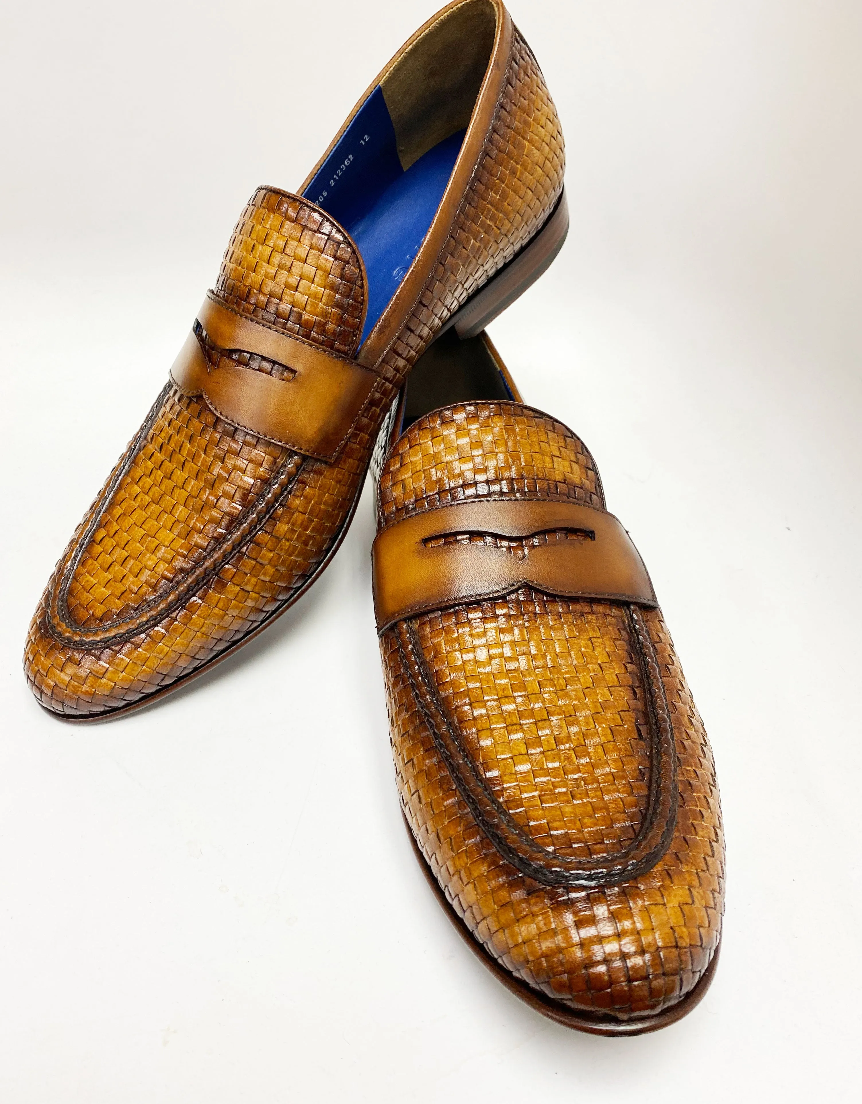 Jean Pierre Woven Calfskin Penny Loafer Camel