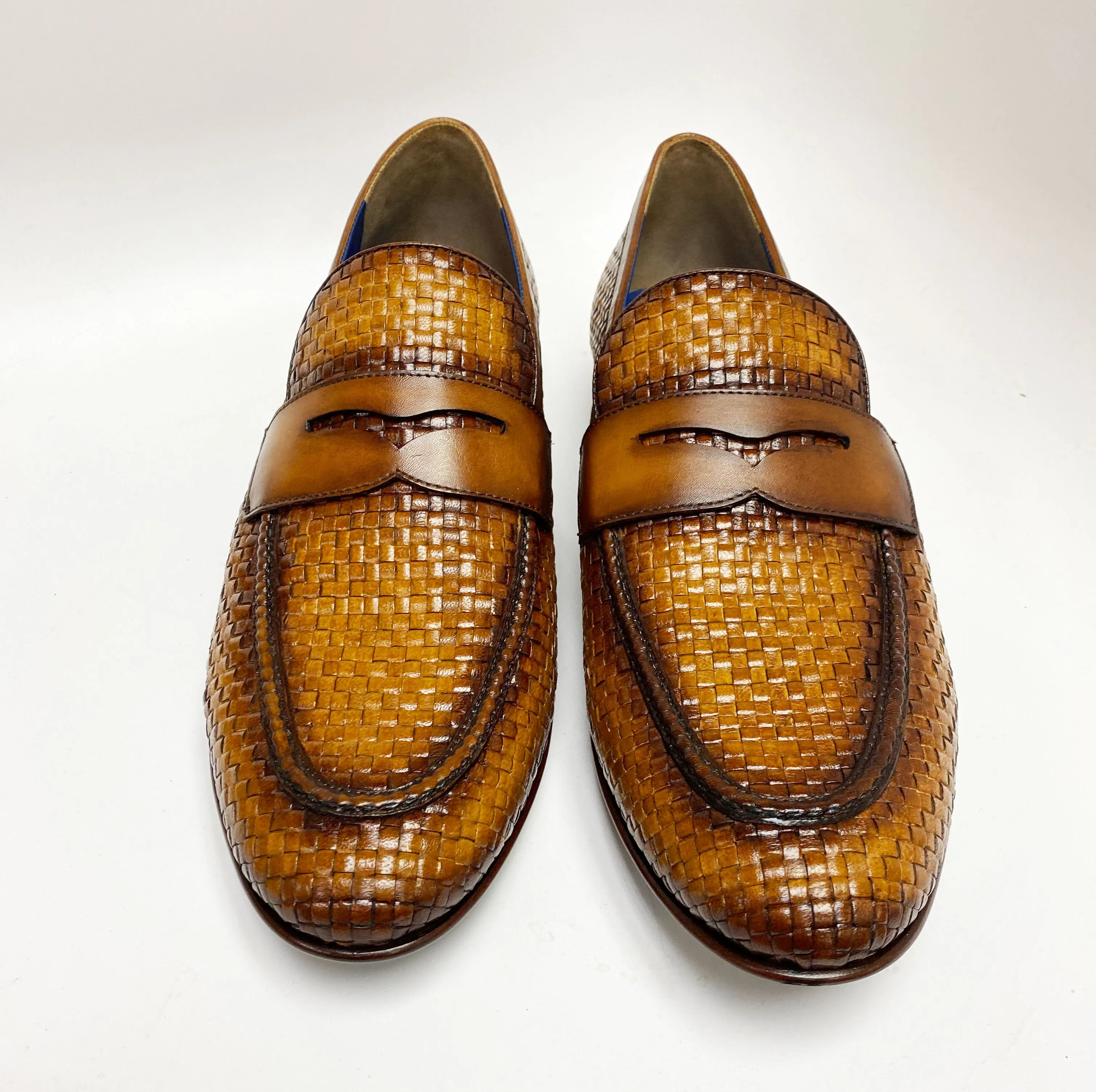 Jean Pierre Woven Calfskin Penny Loafer Camel