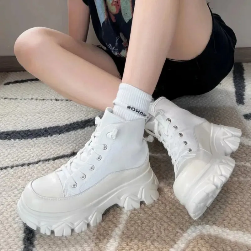 Joskaa 2024 New White Platform Sneakers With Stars