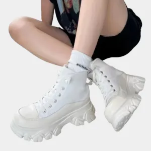 Joskaa 2024 New White Platform Sneakers With Stars