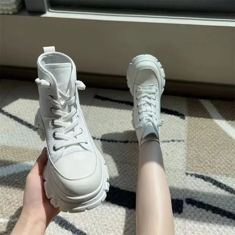 Joskaa 2024 New White Platform Sneakers With Stars