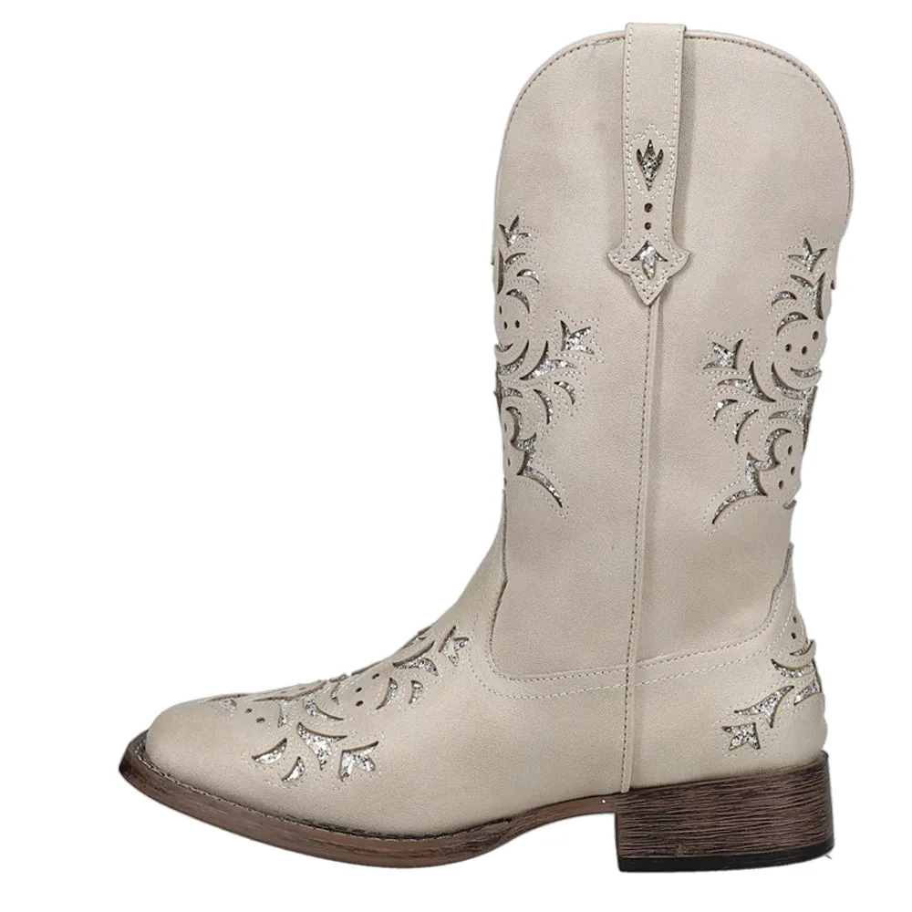 Kennedy Tooled-Inlay Glitter Square Toe Cowboy Boots