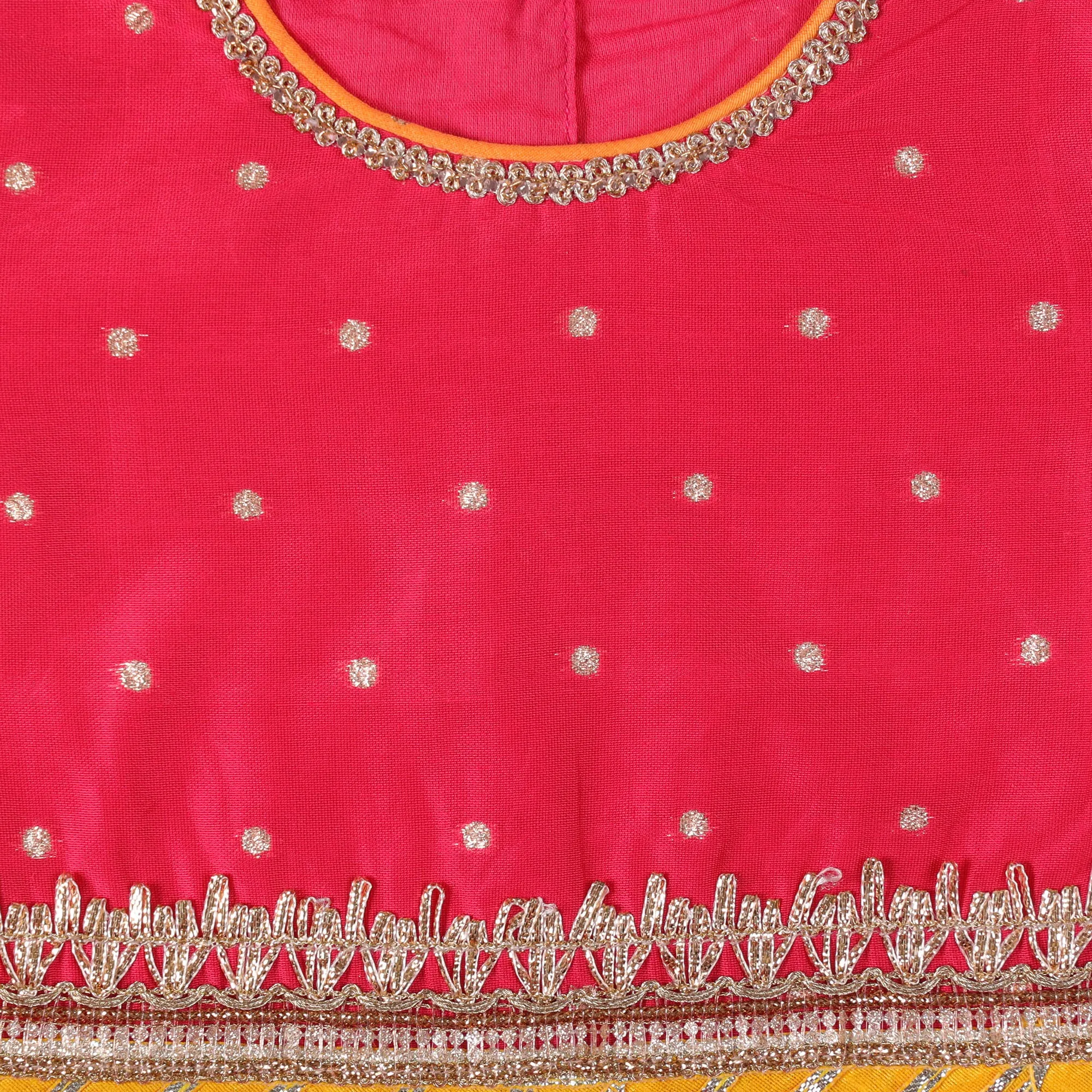 Kicks & Crawl Pink & Orange Lehenga, Blouse & Dupatta Set