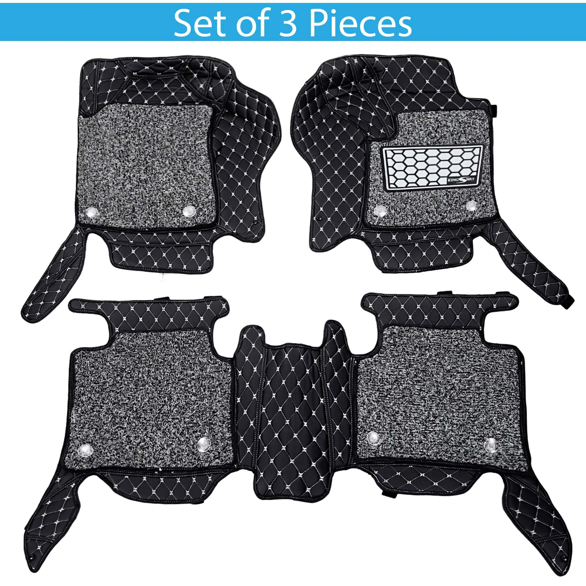 KINGSWAY® Kicks 7D Car Mat for (Year 2018 to 2023), Compatible with Nissan Kicks Car Floor Mats, Complete Set of 3 Pieces, Top-Notch PU Leatherette 7D Foot Mats, Washable, Black