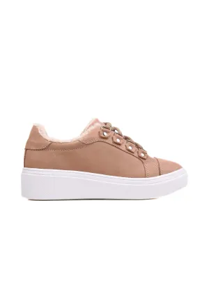 Ladies Warm and Comfortable Sneakers  in Beige with Thick Sole