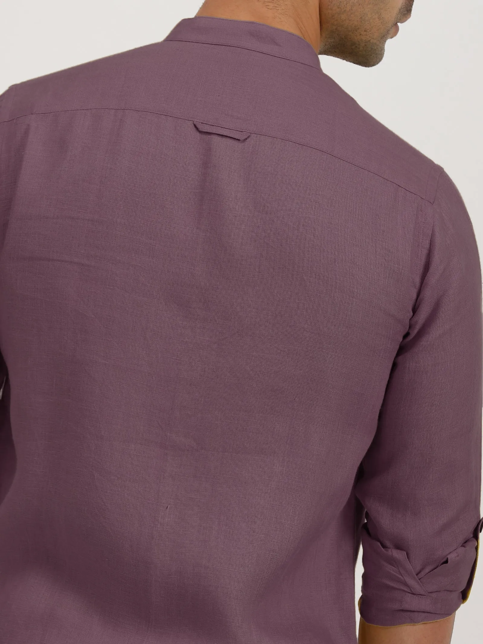 Luca - Pure Linen Double Pocket Full Sleeve Shirt - Berry Purple