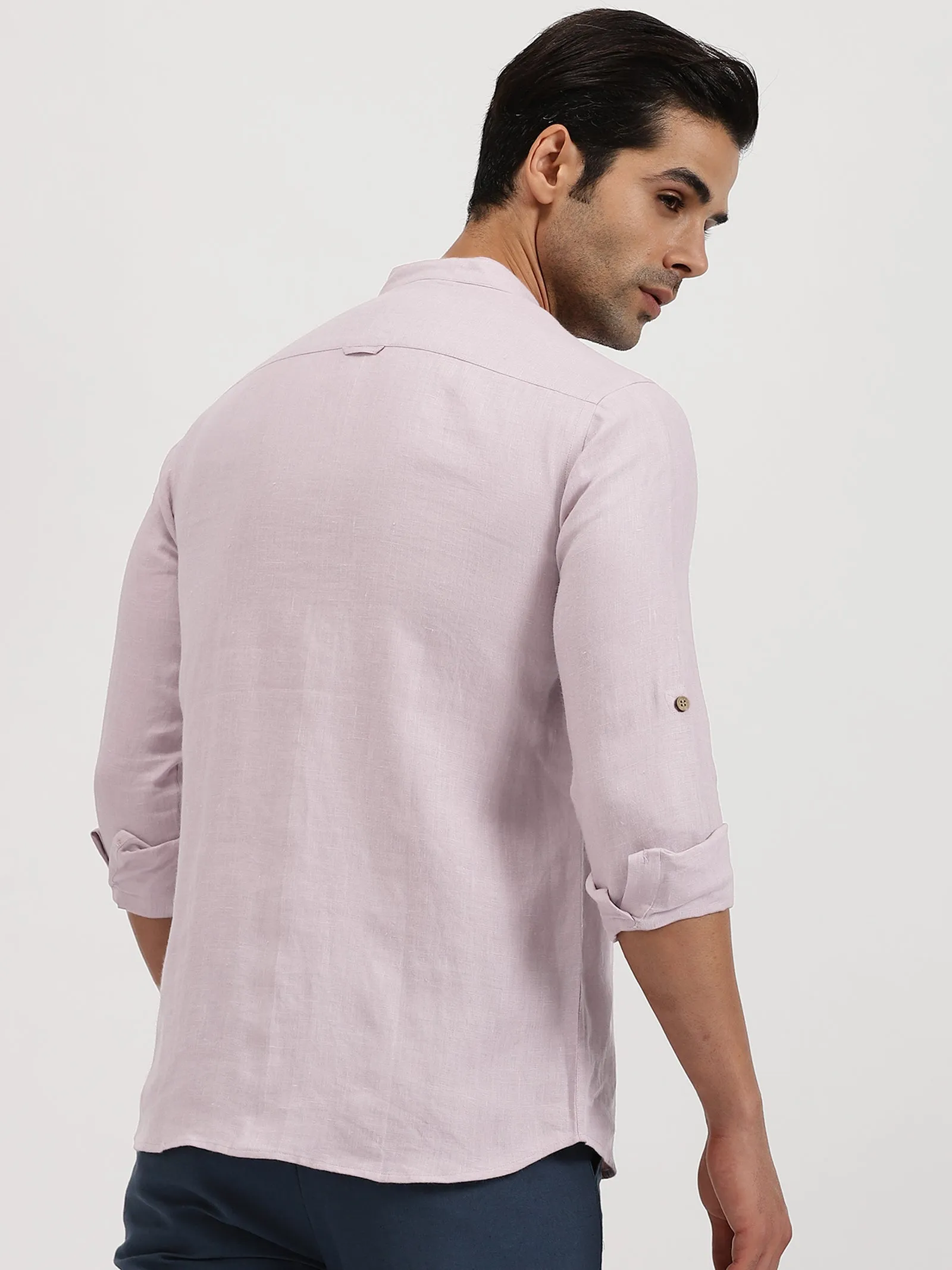 Luca - Pure Linen Double Pocket Full Sleeve Shirt - Light Lilac Pink