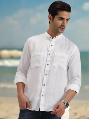 Luca - Pure Linen Double Pocket Full Sleeve Shirt - White