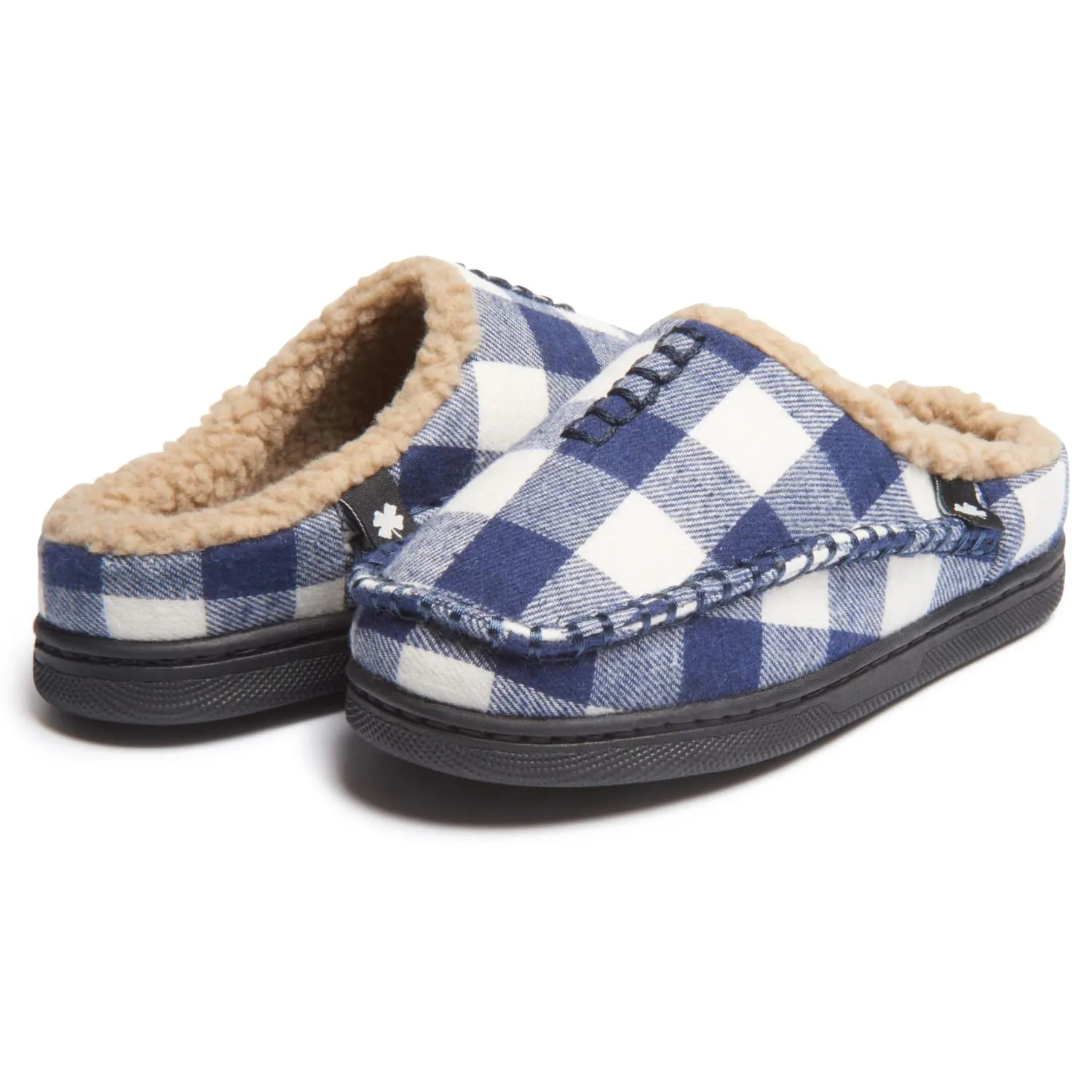 Lucky Brand Boys Buffalo Plaid Memory Foam Clog Slippers, Non Slip Rubber Sole House Shoes, Kids Cozy Fluffy Bedroom Clogs