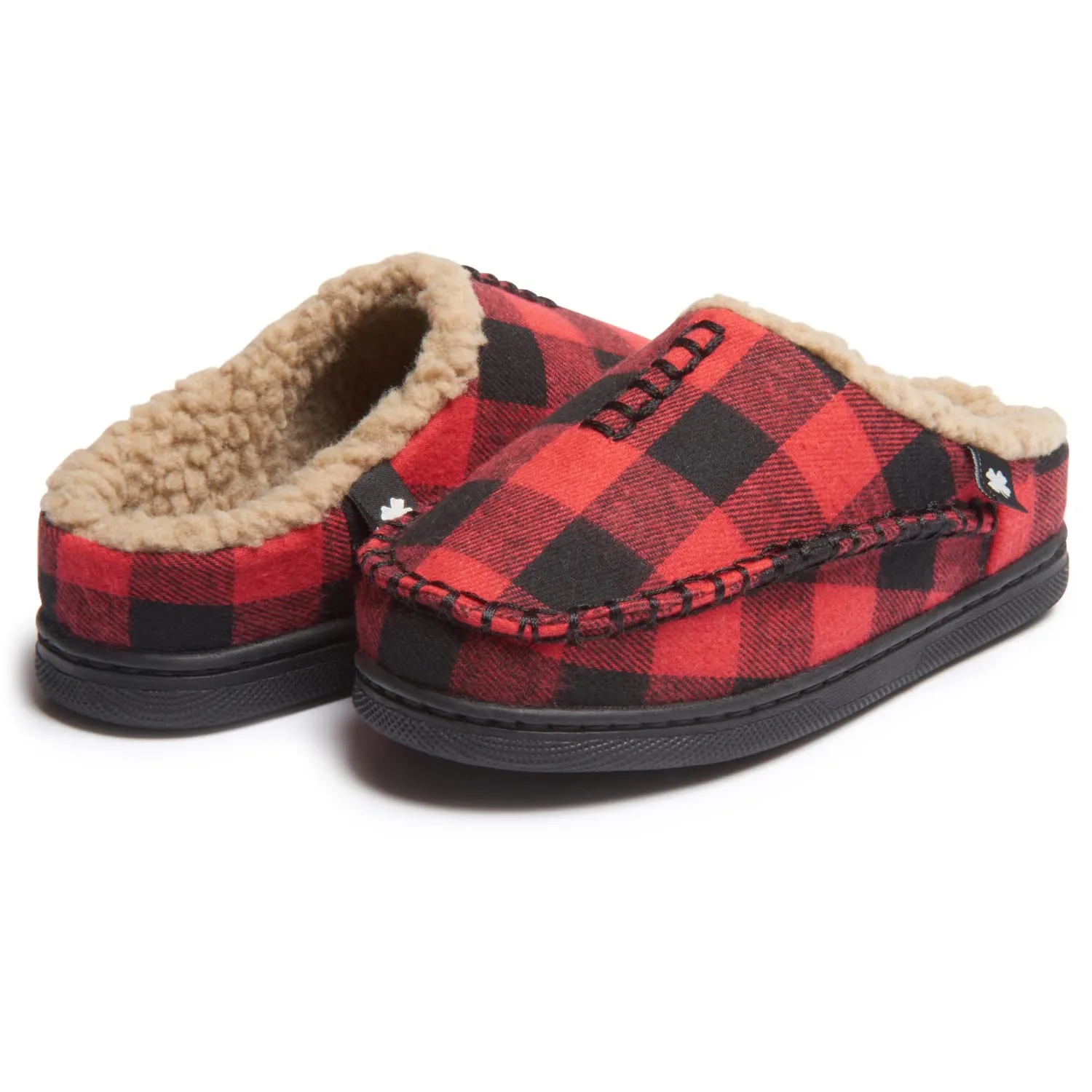 Lucky Brand Boys Buffalo Plaid Memory Foam Clog Slippers, Non Slip Rubber Sole House Shoes, Kids Cozy Fluffy Bedroom Clogs