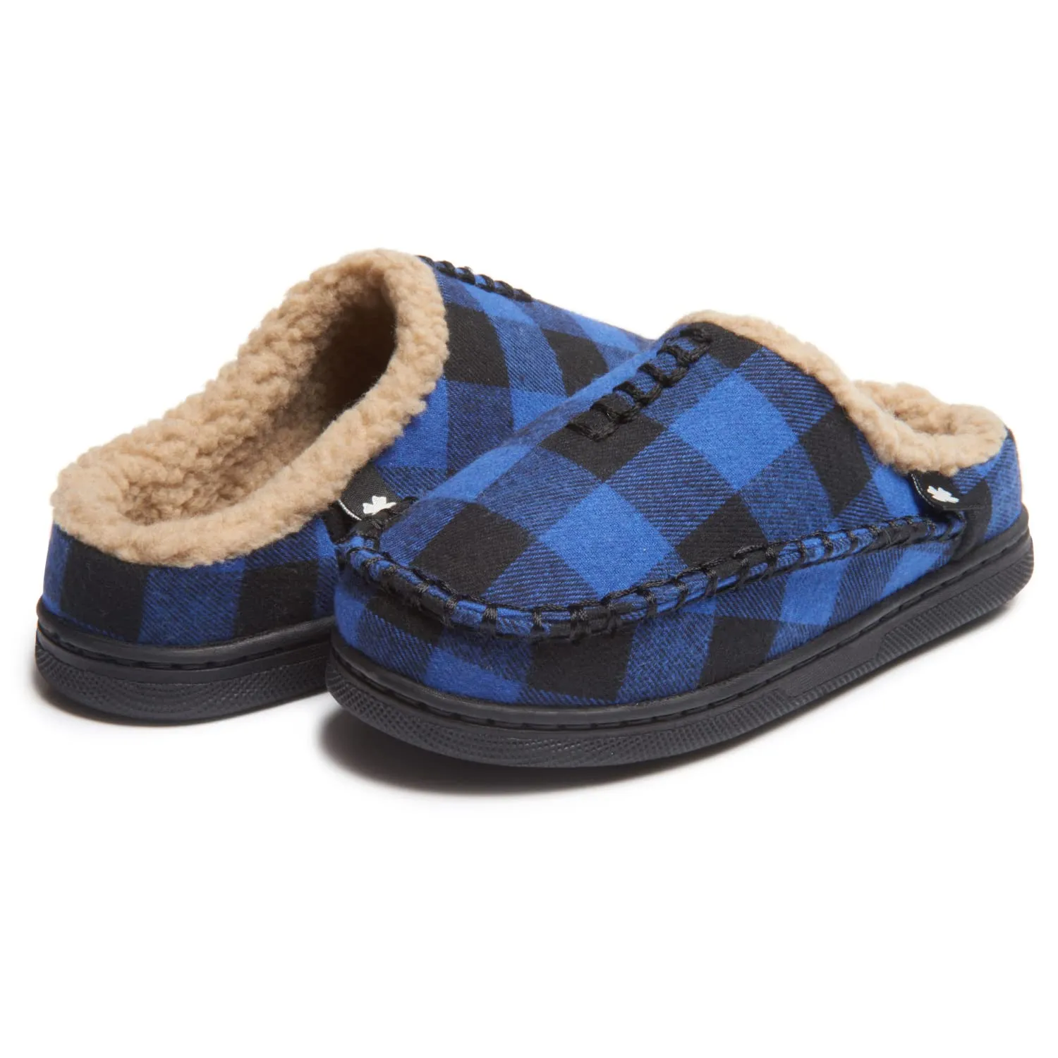 Lucky Brand Boys Buffalo Plaid Memory Foam Clog Slippers, Non Slip Rubber Sole House Shoes, Kids Cozy Fluffy Bedroom Clogs