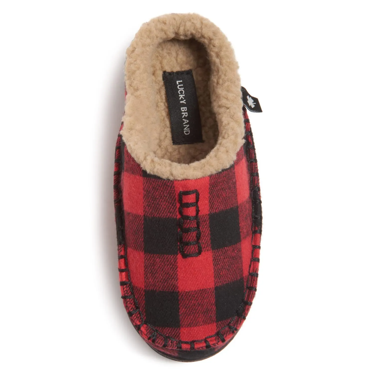 Lucky Brand Boys Buffalo Plaid Memory Foam Clog Slippers, Non Slip Rubber Sole House Shoes, Kids Cozy Fluffy Bedroom Clogs