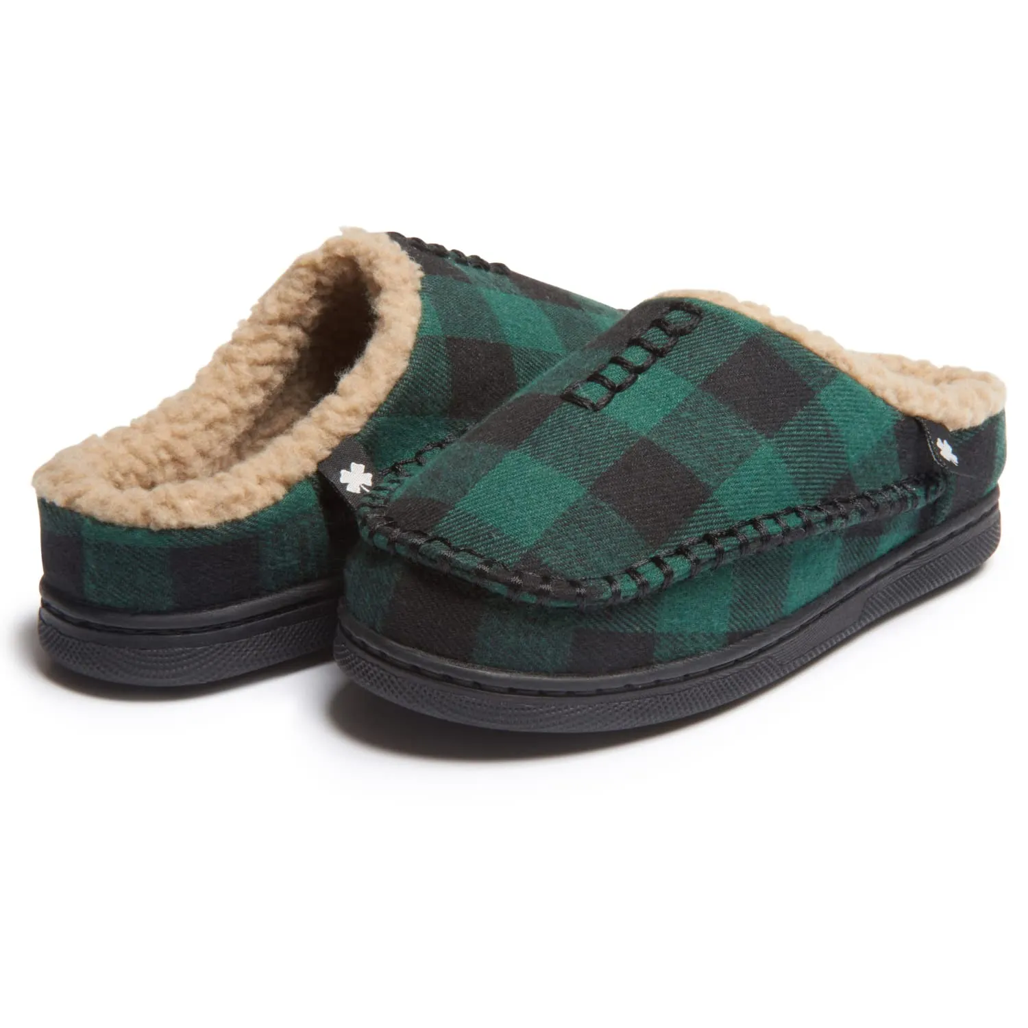 Lucky Brand Boys Buffalo Plaid Memory Foam Clog Slippers, Non Slip Rubber Sole House Shoes, Kids Cozy Fluffy Bedroom Clogs