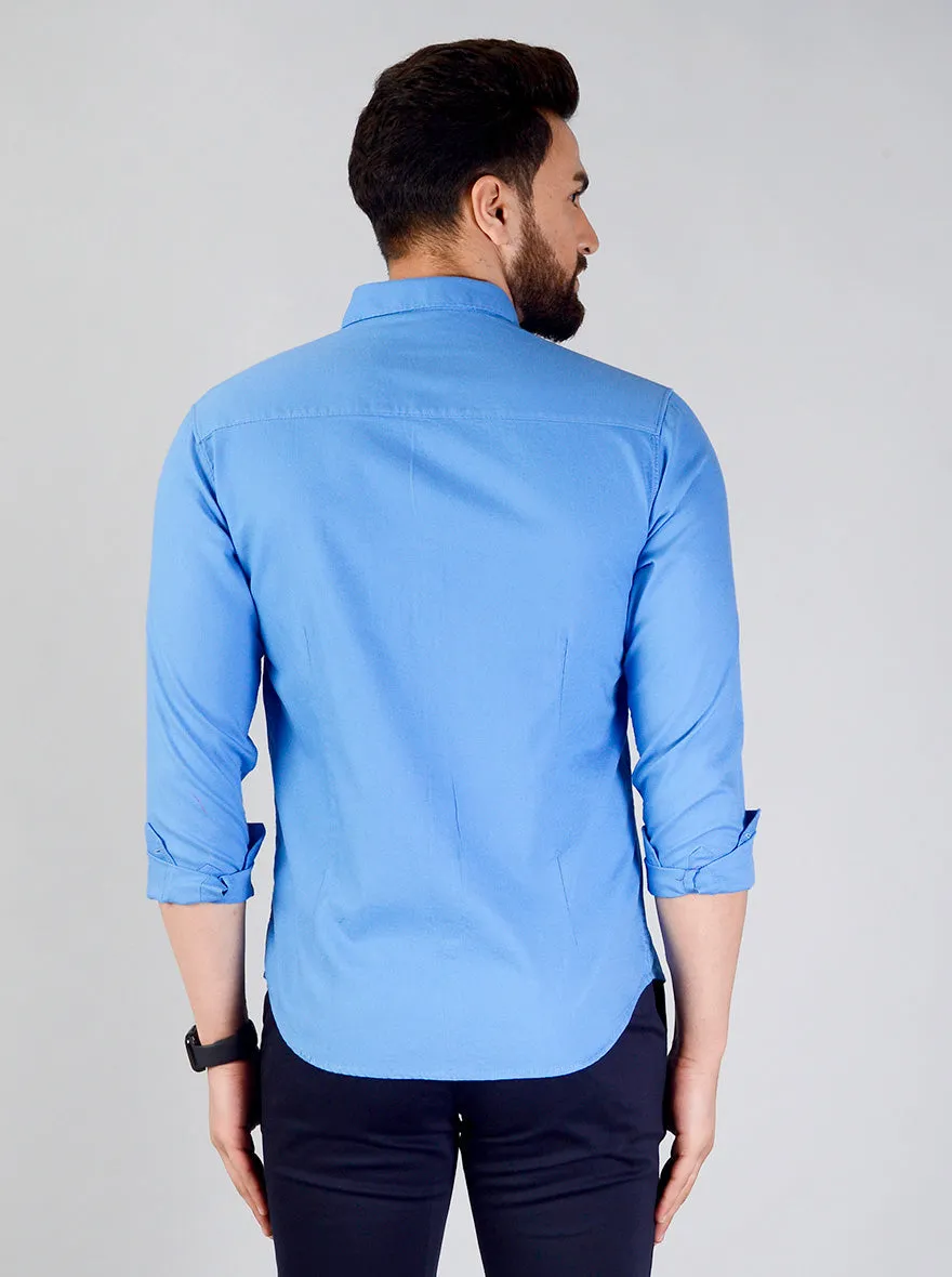 Marine Blue Solid Slim Fit Casual Shirt | Greenfibre