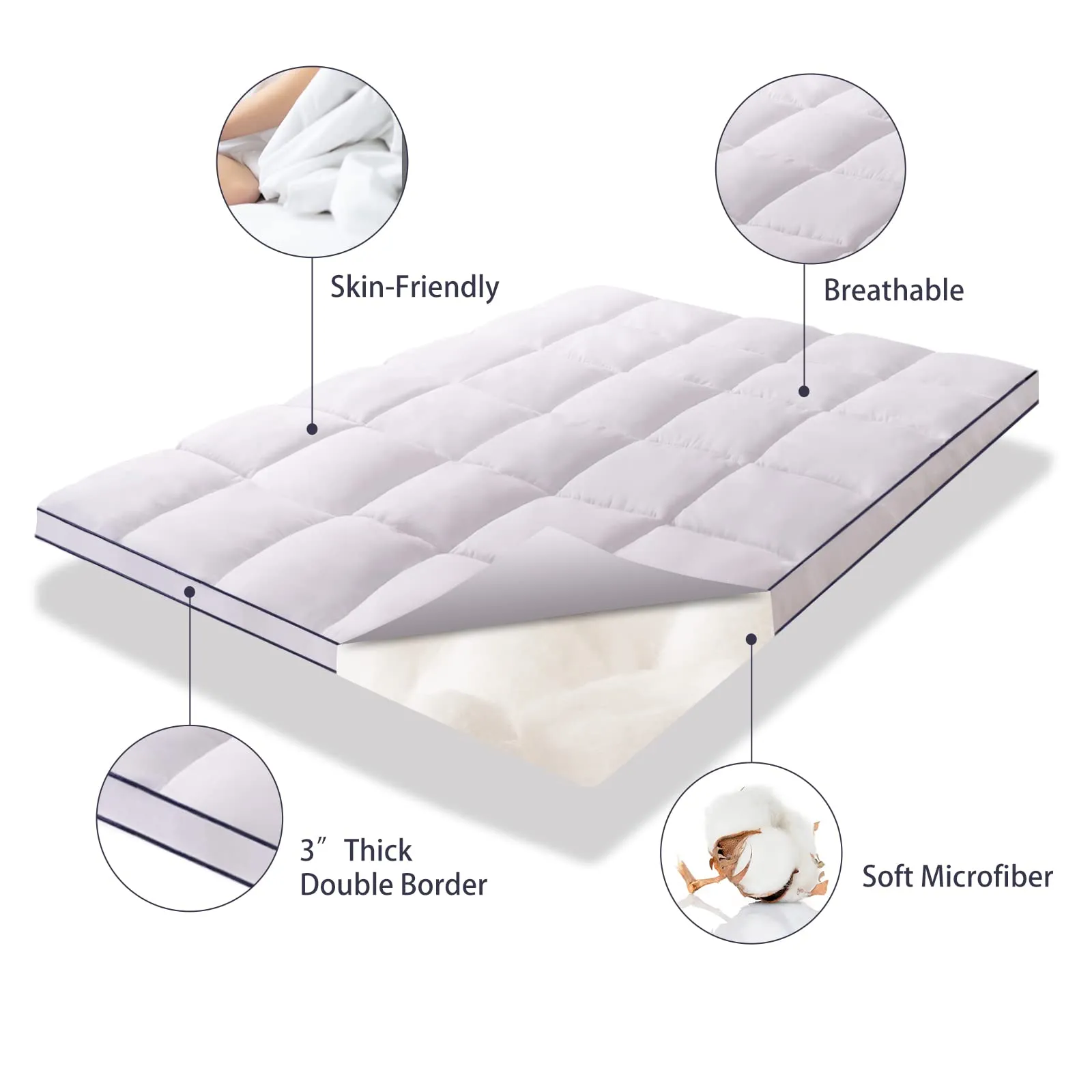 Mattress Topper King Size Pillow Top Bed Protector for Back Pain