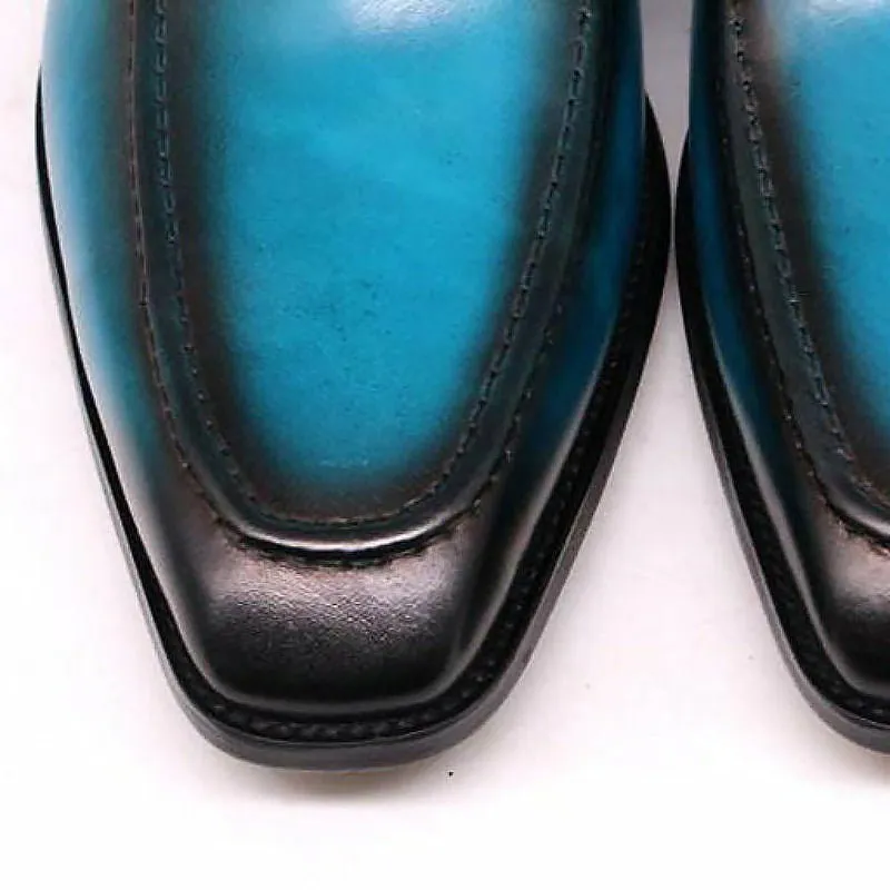 Mediterranean Blue & Black Ombré Tanned Cowhide Penny Loafers