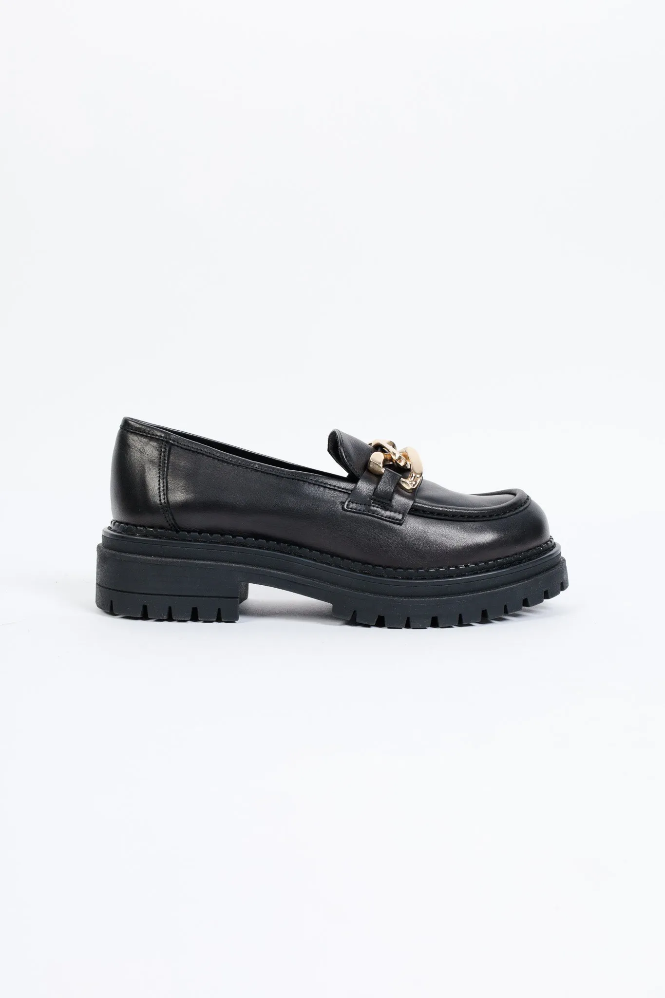 MELIA BLACK - Chunky Chain Trim Loafers