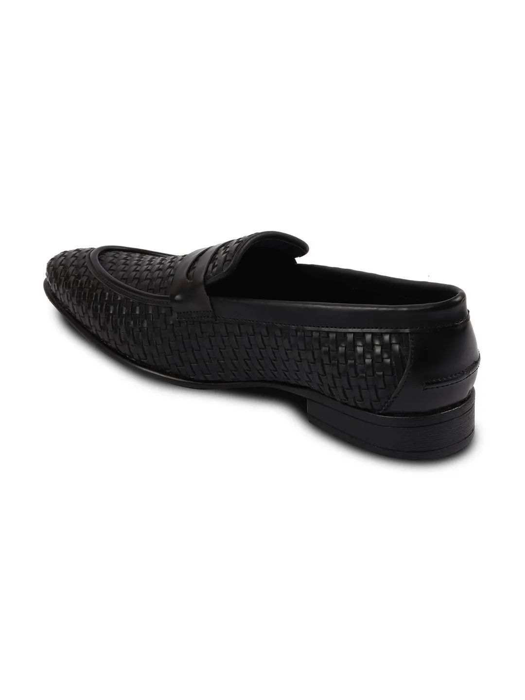 Men Black Hand Knitted Slip On Penny Loafers