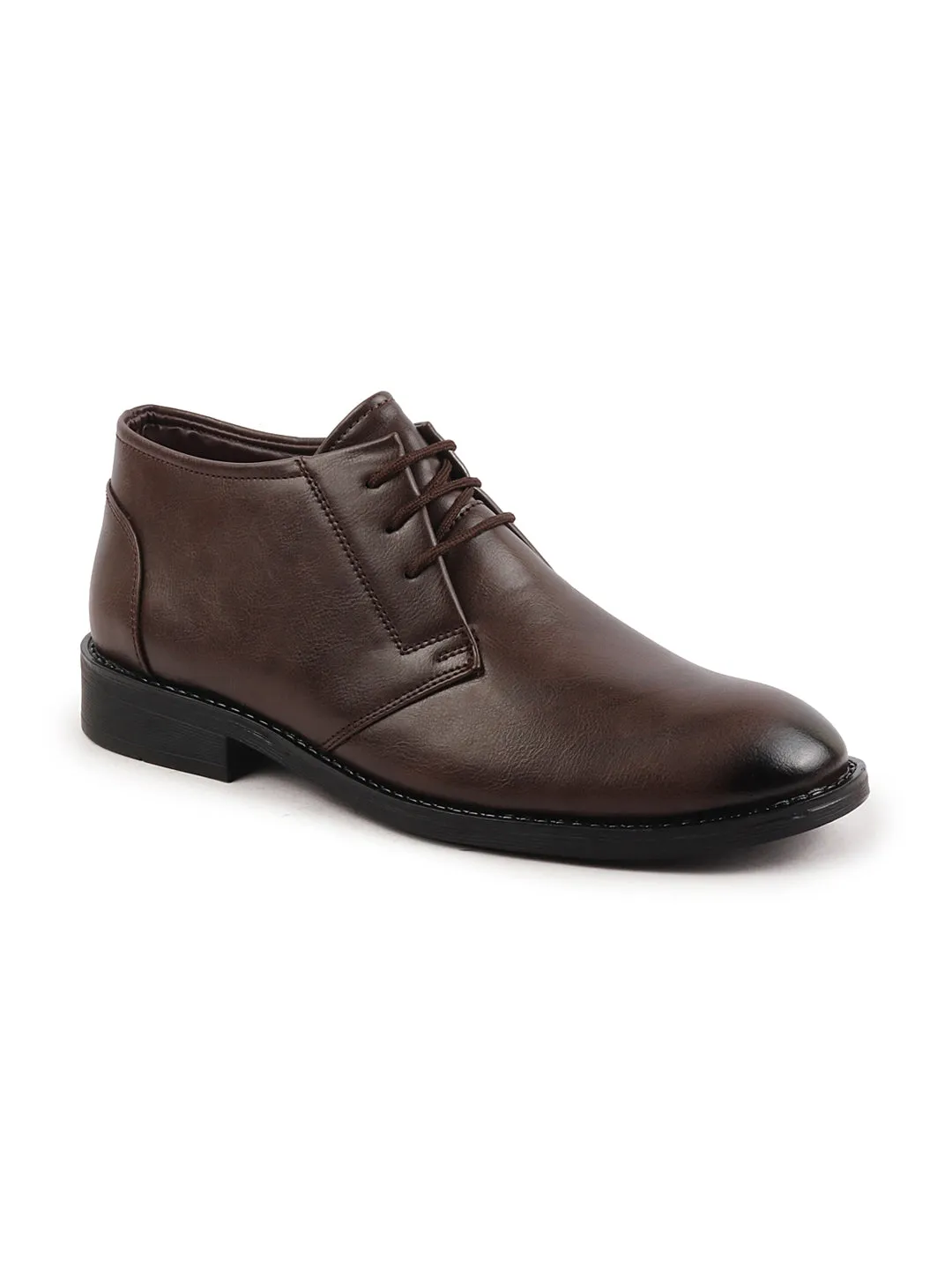 Men Brown Classic Trendy Mid Ankle Lace Up Chukka Boot With TPR Welted Sole