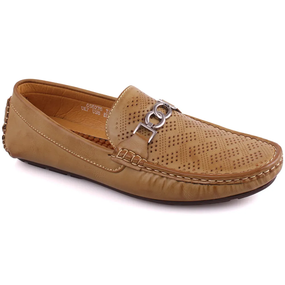 Men “JUAN” Perforated Design Stitched Detail Buckle Moccasin Shoes