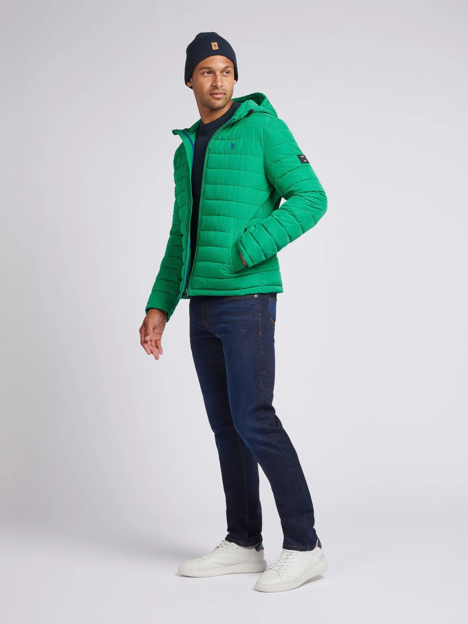 Mens Lightweight Quilt Hooded Puffer Jacket in Lush Meadow