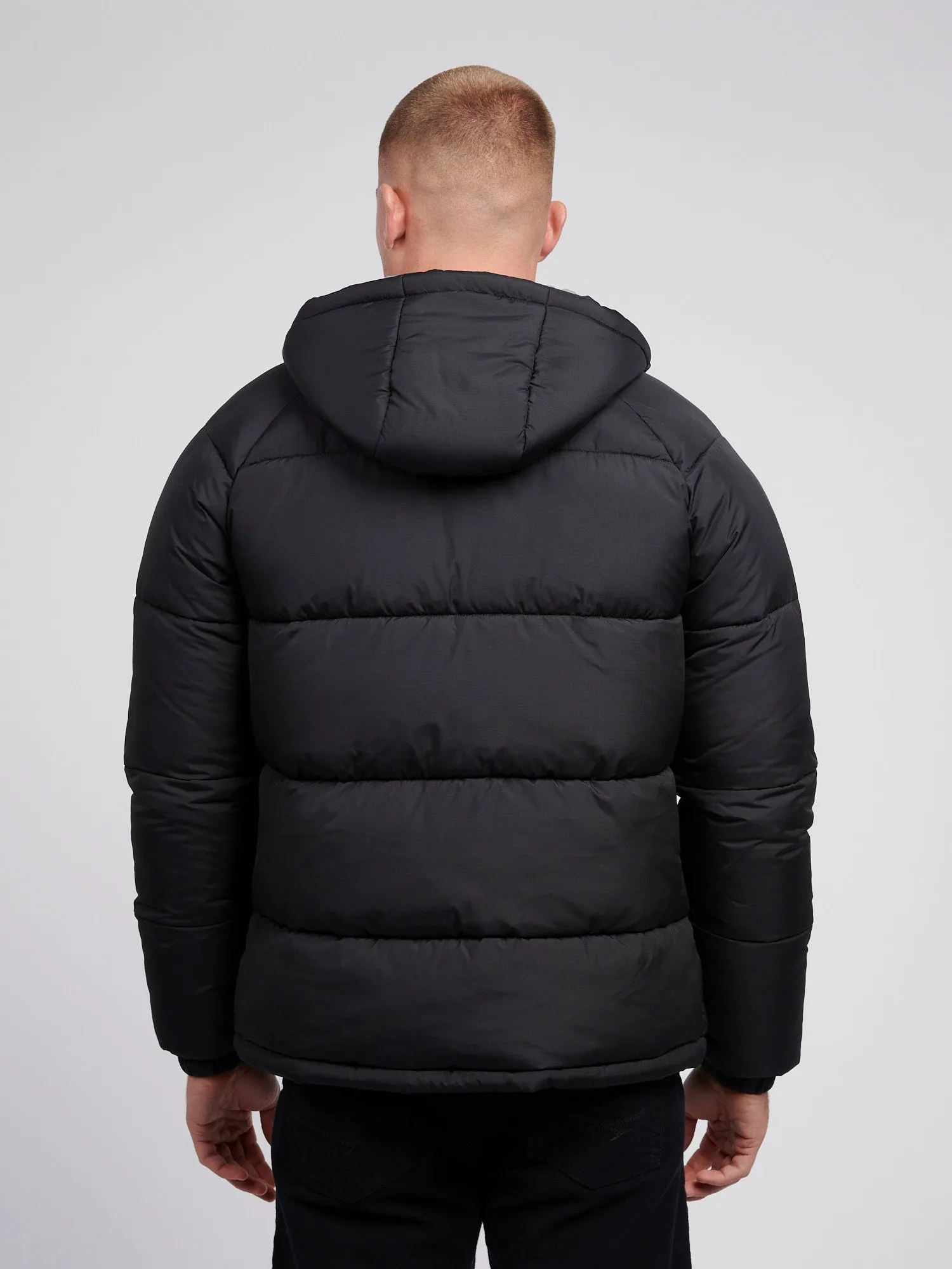 Mens Ripstop Hooded Puffer Jacket in Black