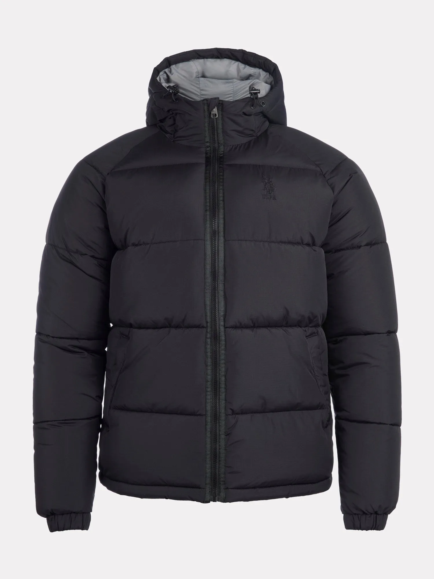 Mens Ripstop Hooded Puffer Jacket in Black