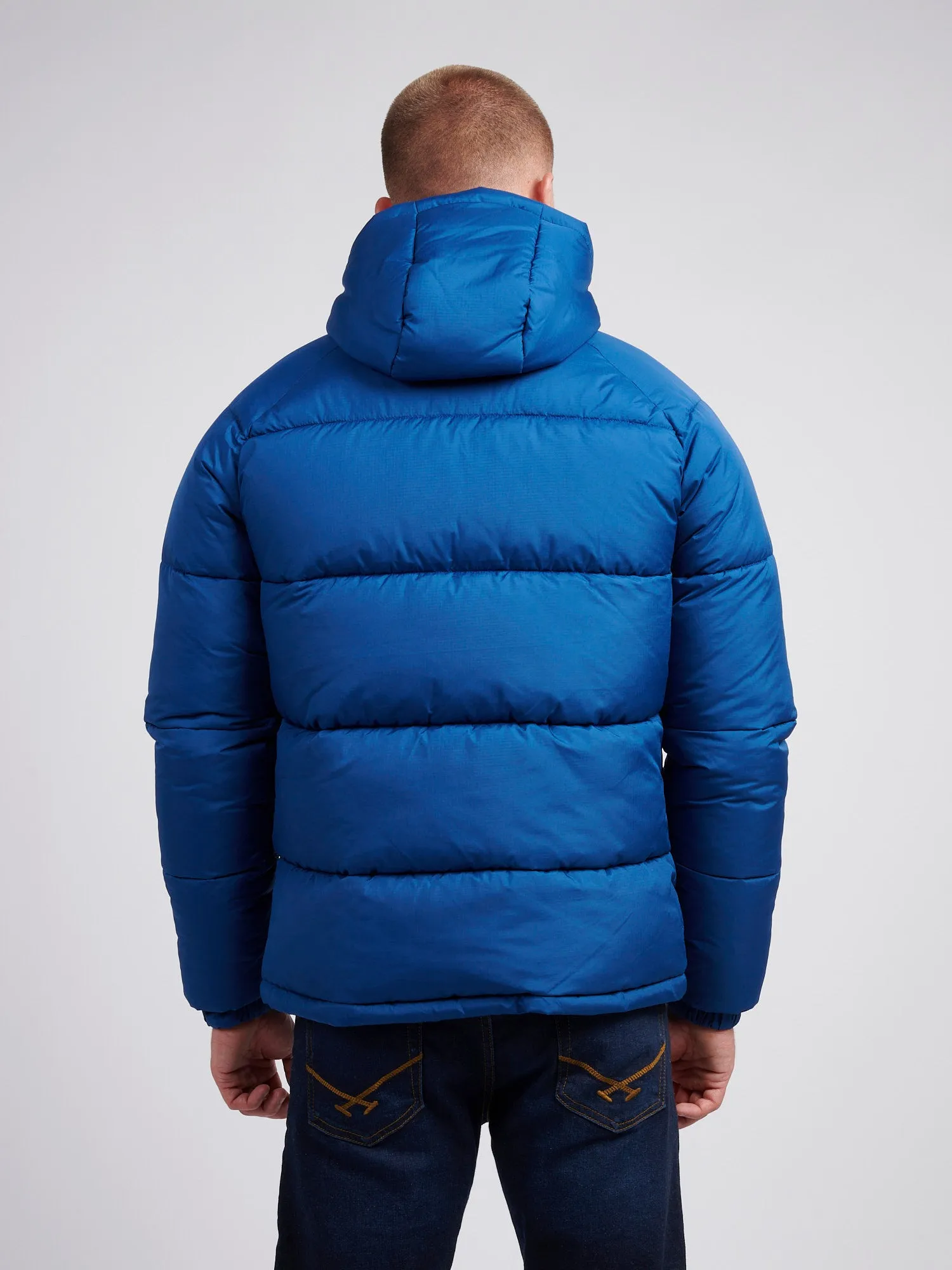 Mens Ripstop Hooded Puffer Jacket in Navy Peony