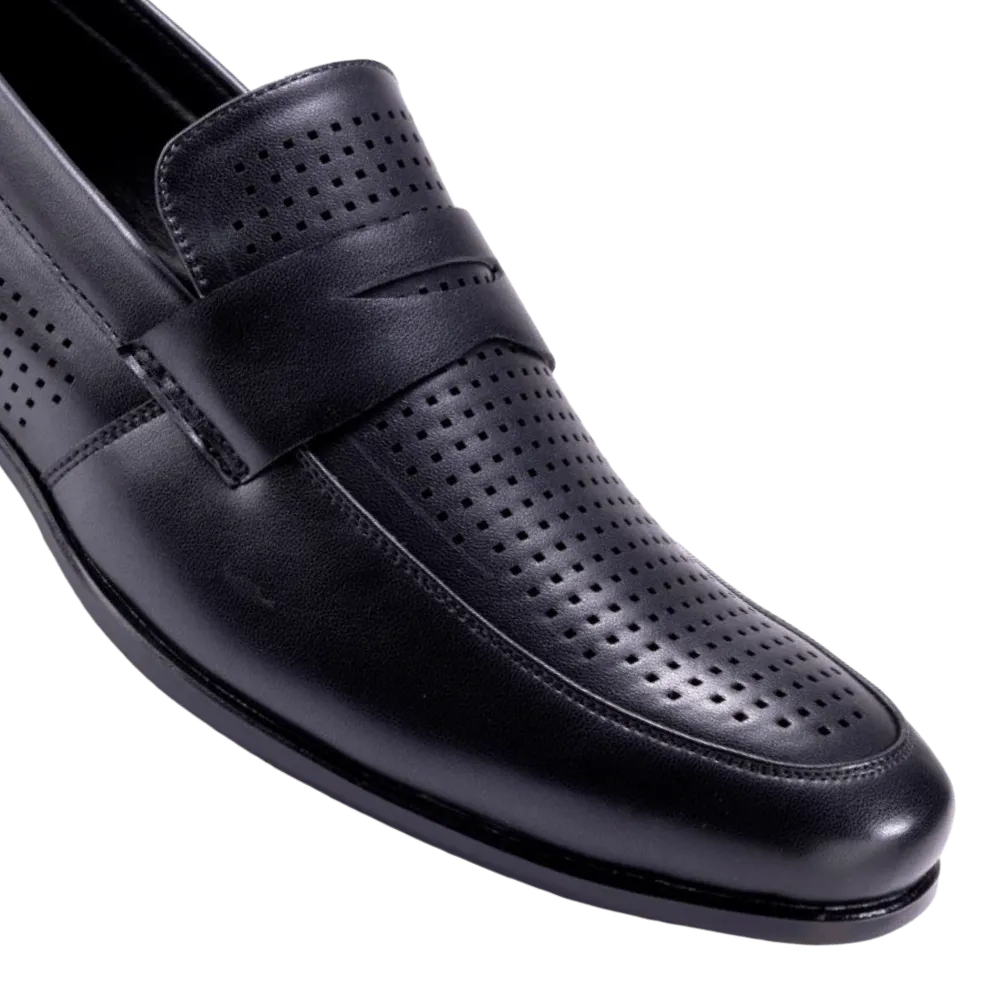 Montique Black Men's Slip-On Dress Shoes Penny Strap Loafer