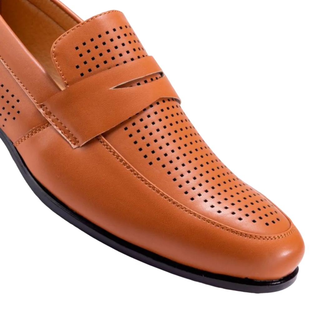 Montique Cognac Men's Slip-On Dress Shoes Penny Strap Loafer