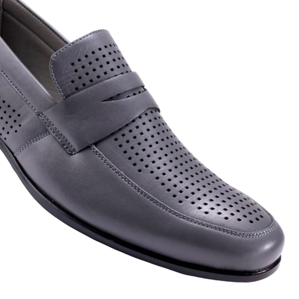 Montique Grey Men's Slip-On Dress Shoes Penny Strap Loafer