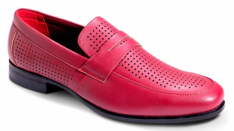 Montique Red Men's Slip-On Dress Shoes Strap Loafer