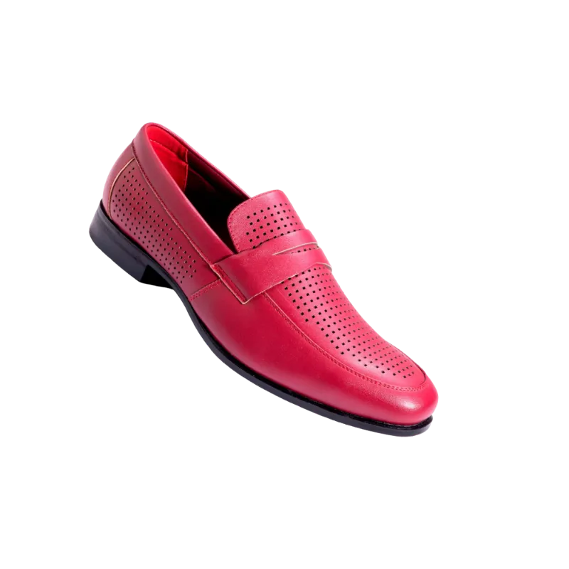 Montique Red Men's Slip-On Dress Shoes Strap Loafer