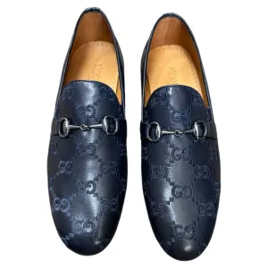 Navy Blue Men's Luxury Trendy Loafers Slip-on Dress Shoes with Sliver Buckle Style No: 1150