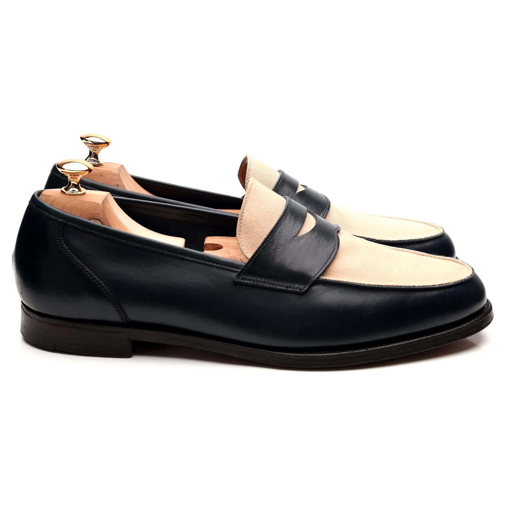 New & Lingwood Navy Blue Leather Two Tone Loafers UK 11.5 E