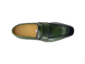 Olive Men's Slip-on Shoes Chic Patina Burnished Penny Loafer Style-KS518-03