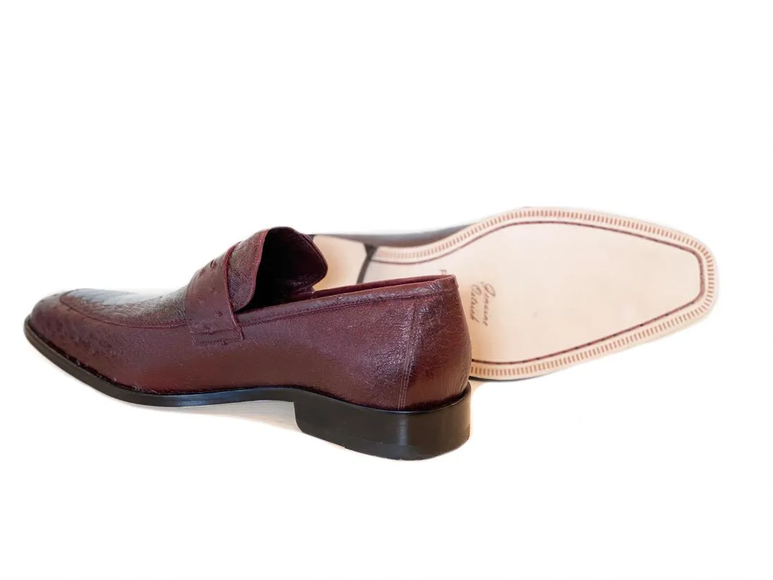 Pelle Exotics Ostrich Slip-On Penny Loafer Burgundy