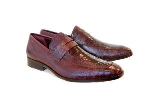 Pelle Exotics Ostrich Slip-On Penny Loafer Burgundy