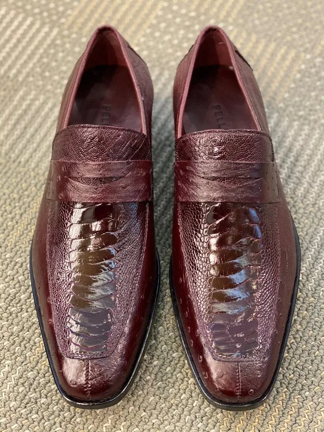 Pelle Exotics Ostrich Slip-On Penny Loafer Burgundy