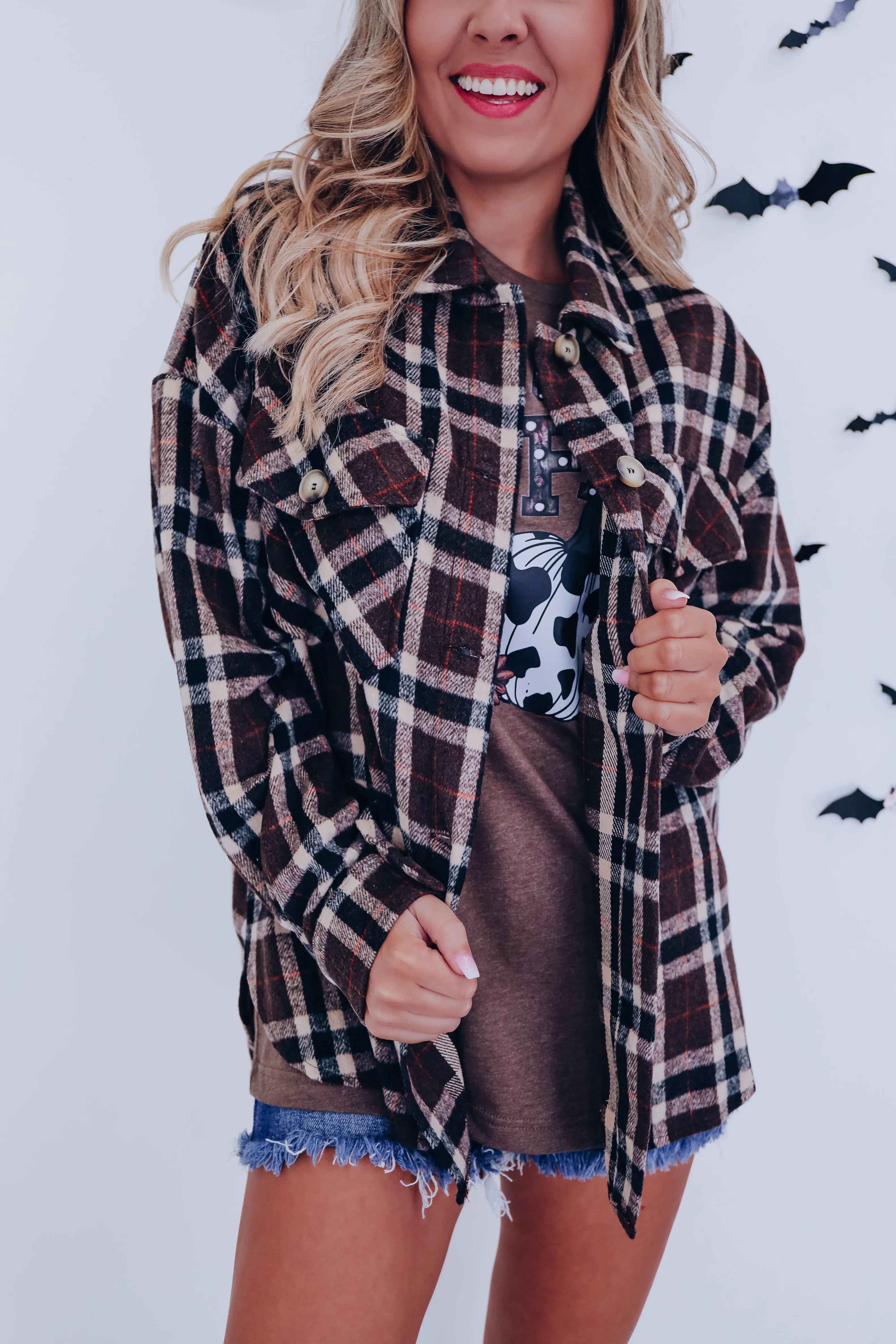 Penny Plaid Flannel Shacket - Brown