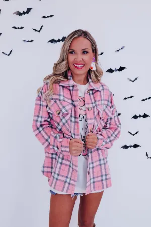 Penny Plaid Flannel Shacket - Pink