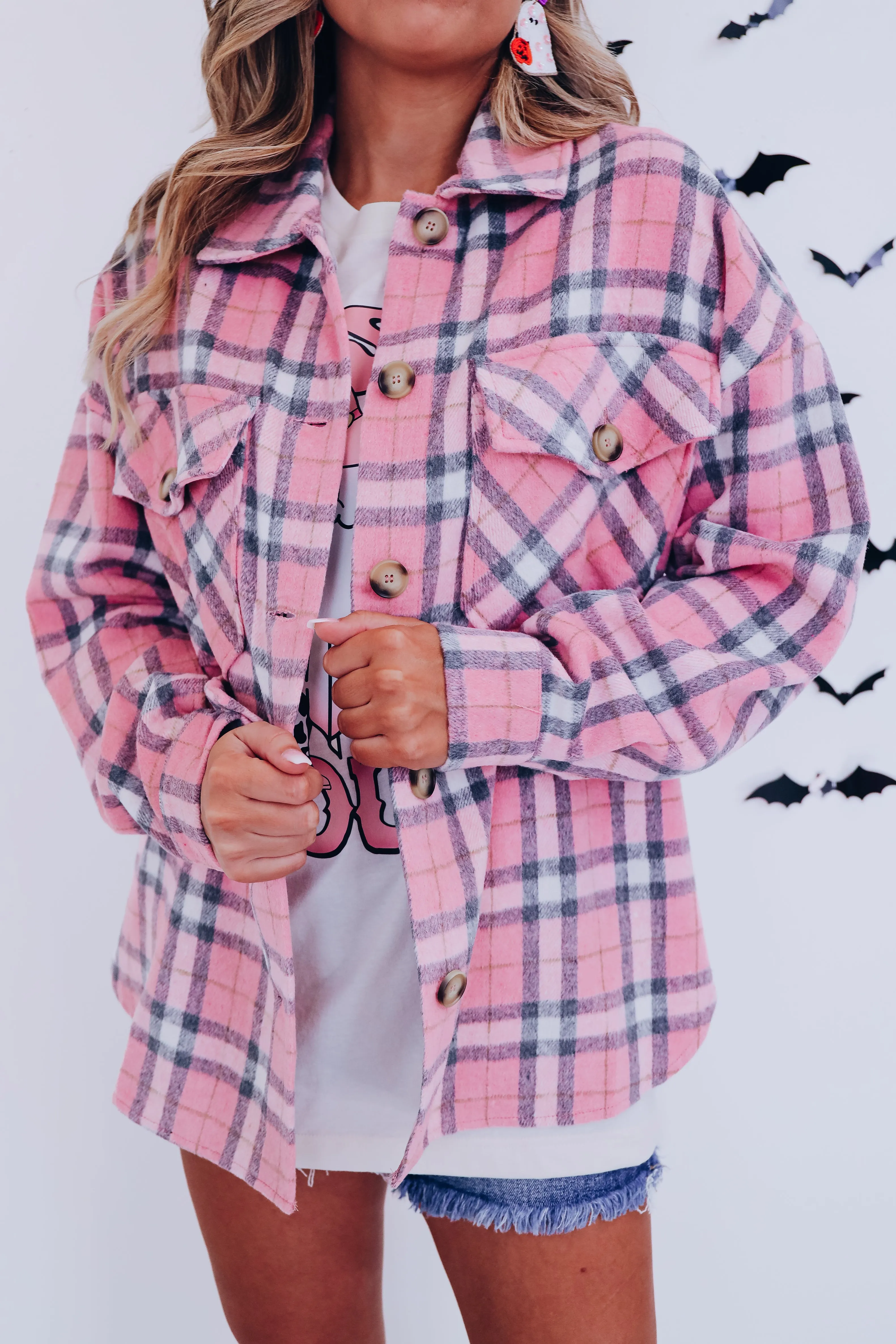 Penny Plaid Flannel Shacket - Pink